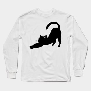 Black Yoga Cat and Heart Long Sleeve T-Shirt